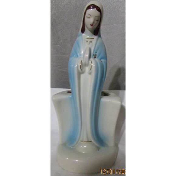 Vintage praying Virgin Mother Mary planter ceramic religious Catholic blue Jesus - Picture 1 of 9